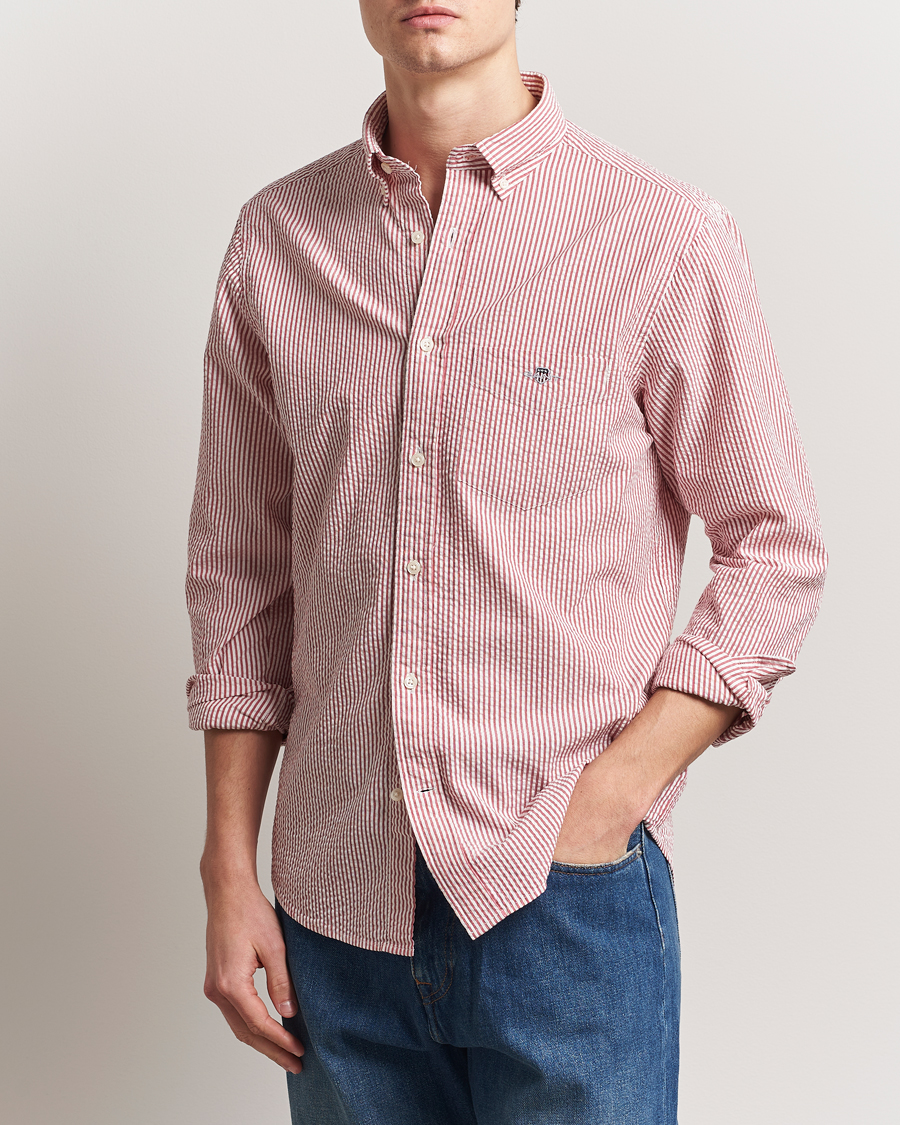 Herren | Hemden | GANT | Regular Fit Striped Seersucker Shirt Ruby Red