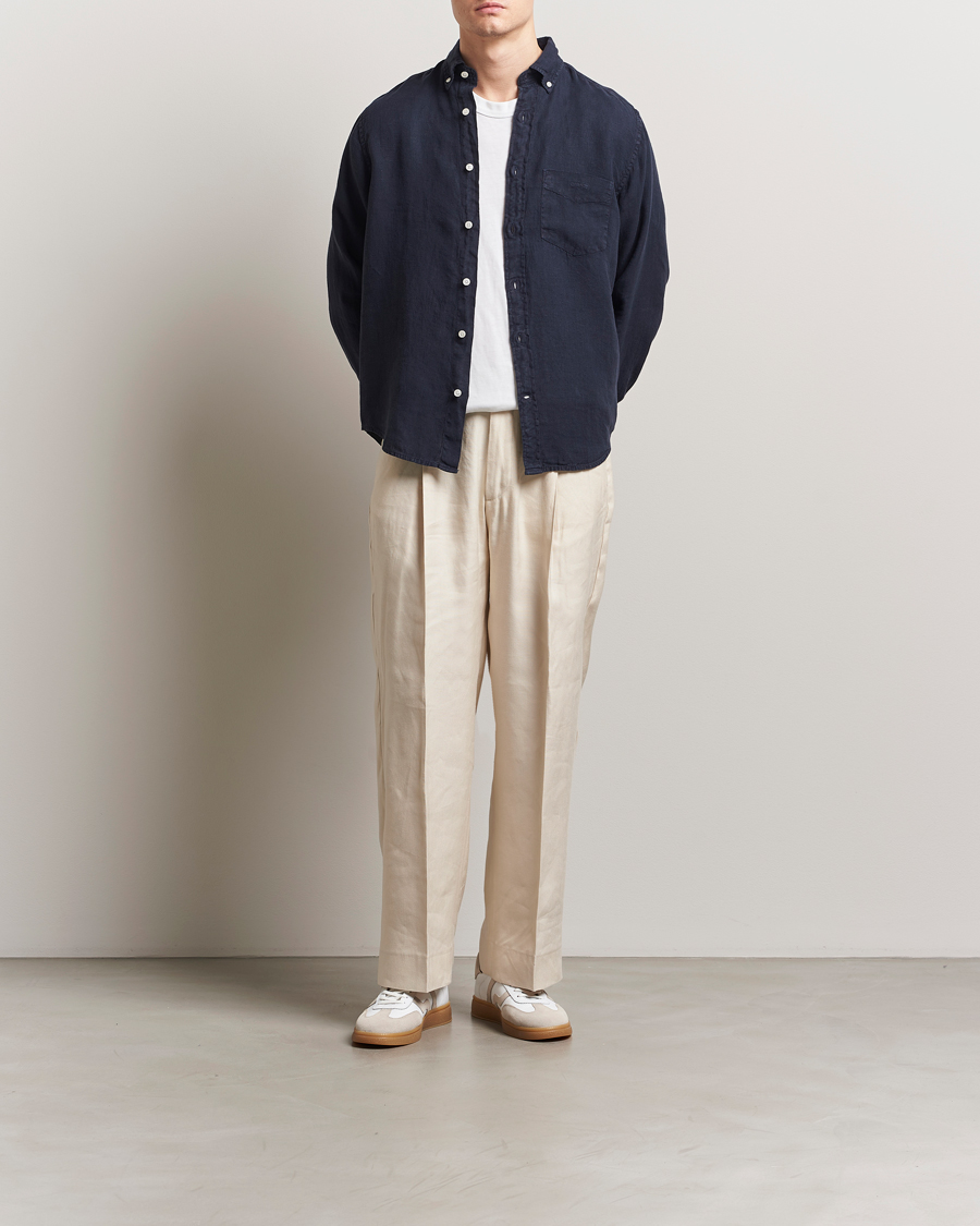 Herren | Hemden | GANT | Regular Fit Garment Dyed Linen Shirt Evening Blue
