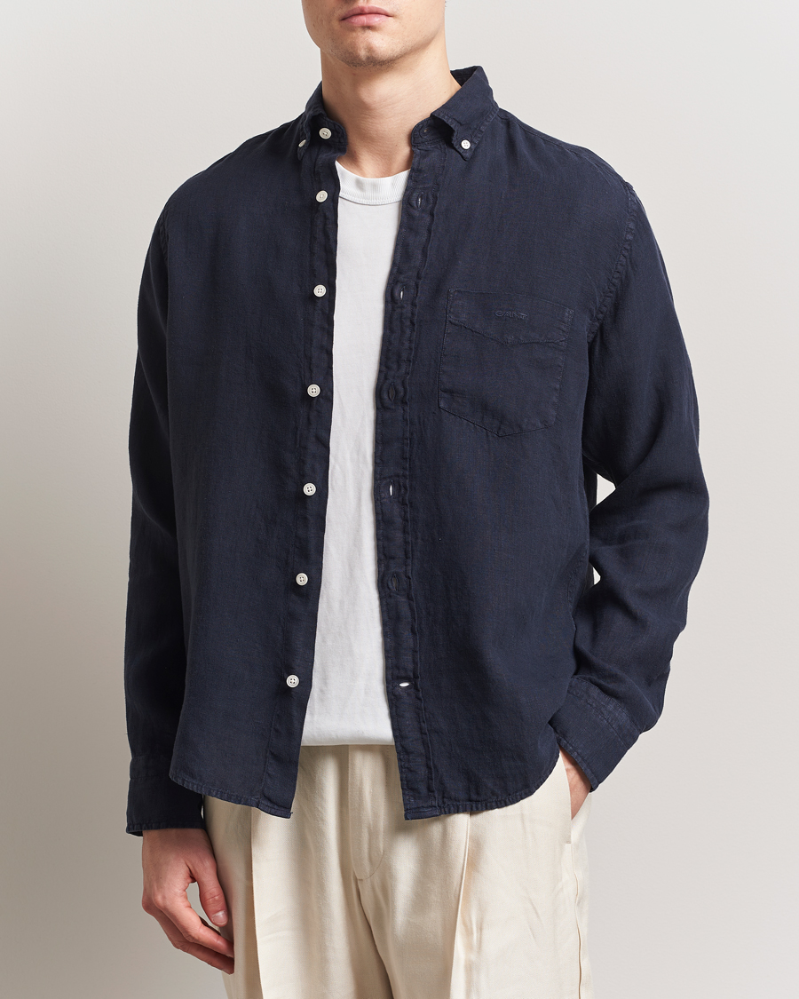 Herren | Hemden | GANT | Regular Fit Garment Dyed Linen Shirt Evening Blue