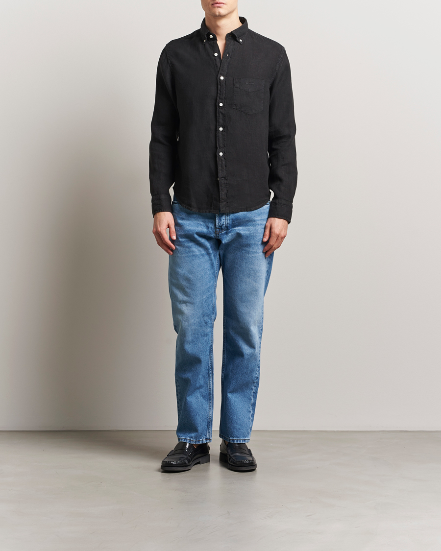 Herren | Hemden | Gant | Regular Fit Garment Dyed Linen Shirt Black
