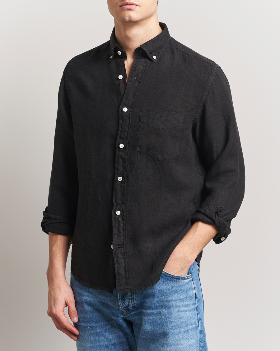 Herren | Hemden | Gant | Regular Fit Garment Dyed Linen Shirt Black
