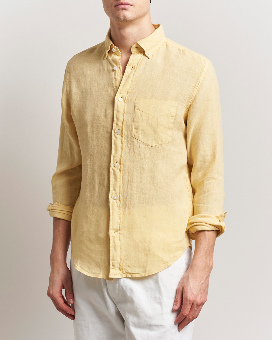 Herren | Hemden | GANT | Regular Fit Garment Dyed Linen Shirt Dusty Yellow