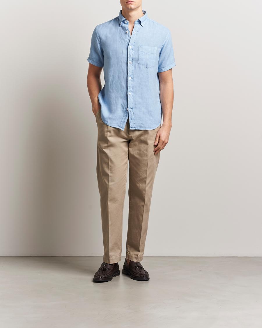 Herren | Hemden | Gant | Regular Fit Garment Dyed Short Sleeve Linen Shirt Capri Blue