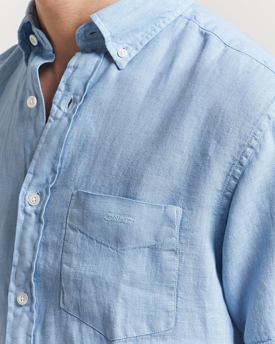 Herren | Hemden | Gant | Regular Fit Garment Dyed Short Sleeve Linen Shirt Capri Blue