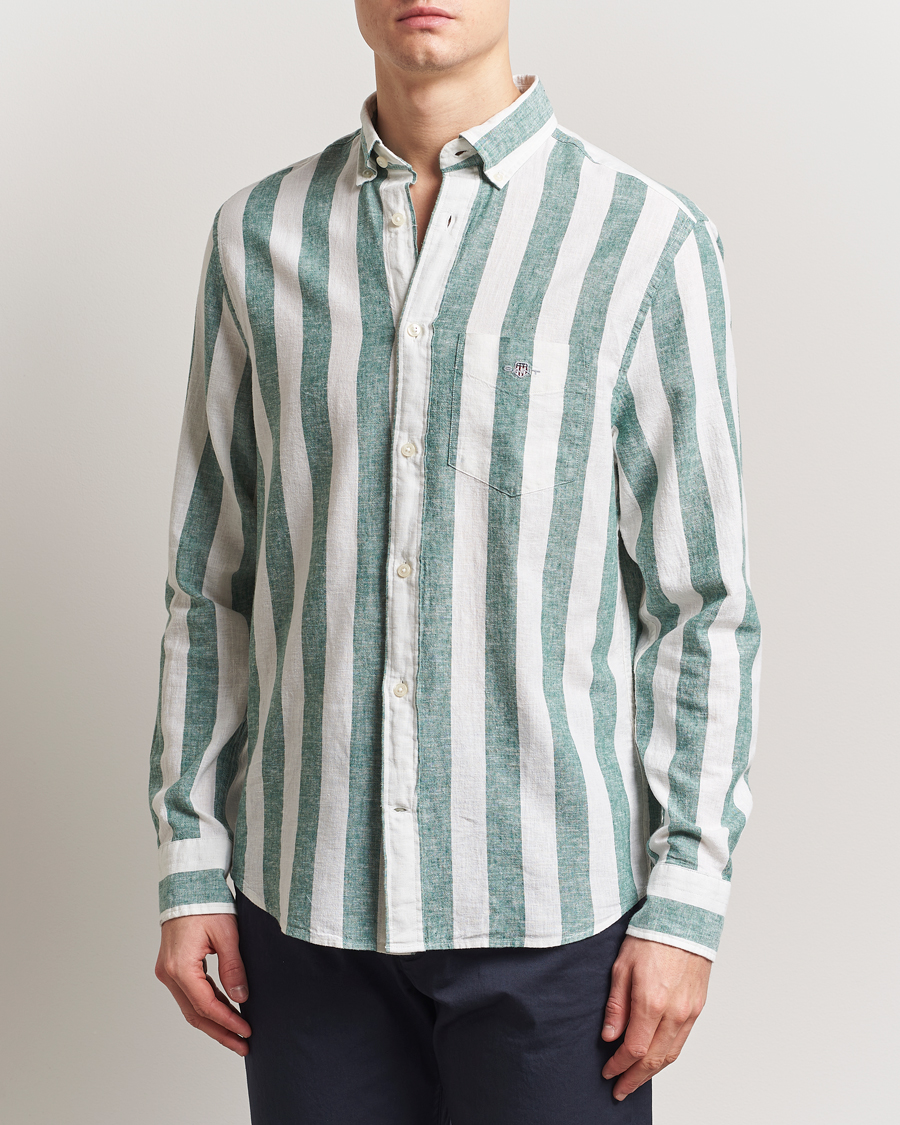 Herren | Hemden | GANT | Cotton/Linen Wide Striped Shirt Woody Green