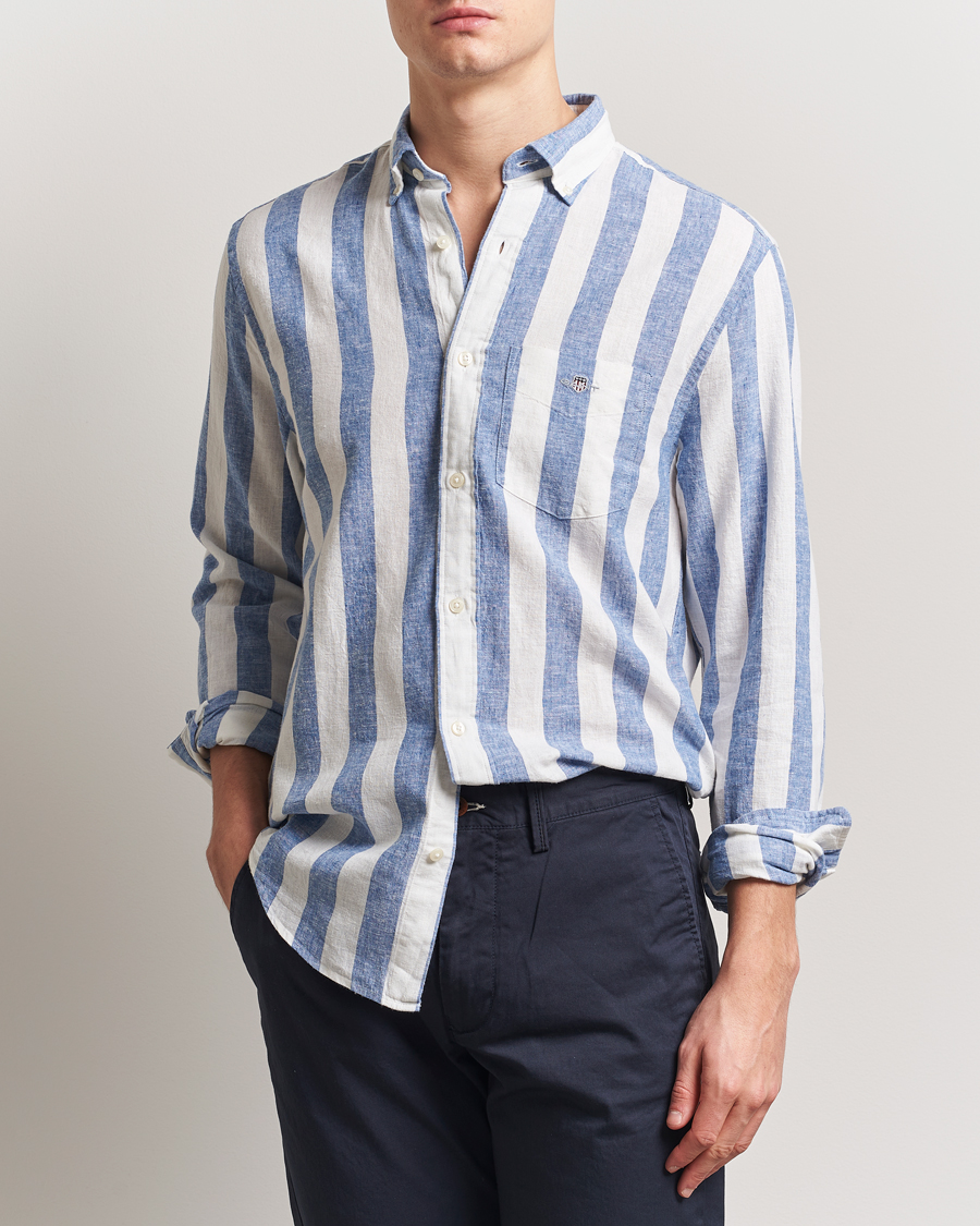 Herren | Hemden | GANT | Cotton/Linen Wide Striped Shirt Rich Blue