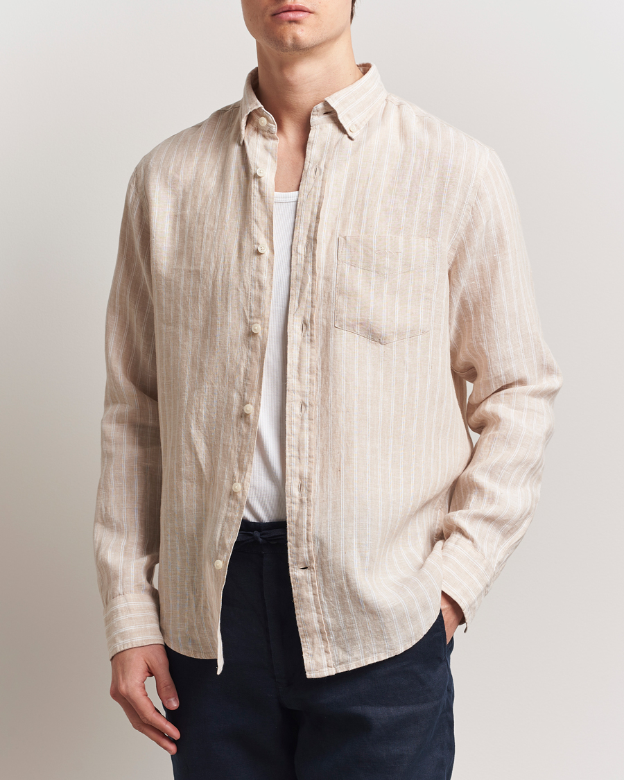 Herren | Hemden | GANT | Regular Fit Linen Striped Shirt Dry Sand