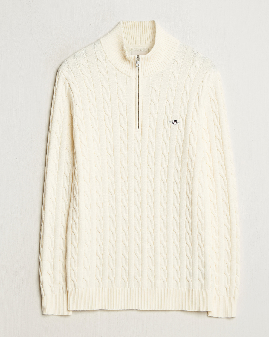 Herren | Pullover | Gant | Cotton Cable Half Zip Cream