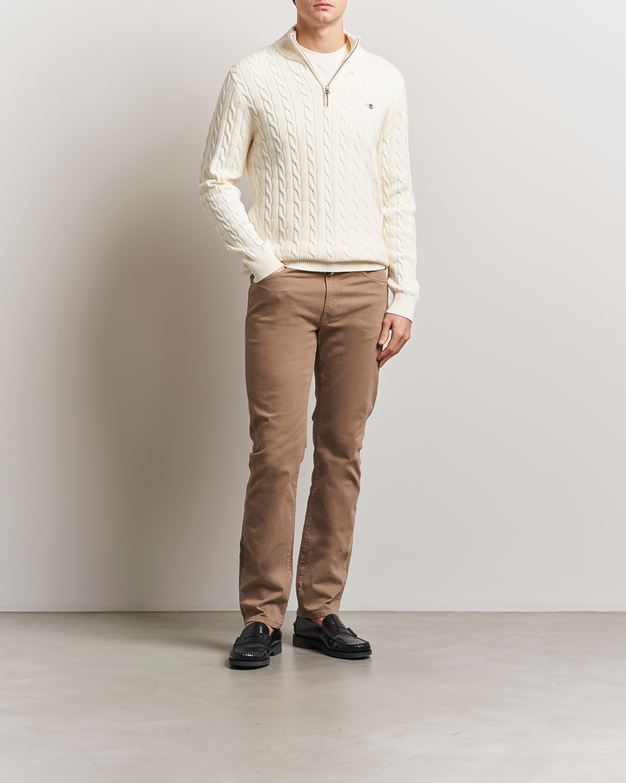 Herren | Pullover | Gant | Cotton Cable Half Zip Cream