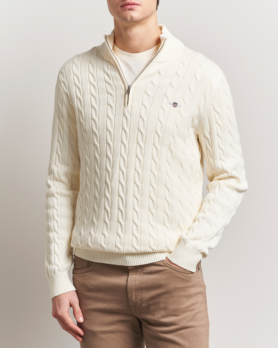 Herren | Pullover | Gant | Cotton Cable Half Zip Cream