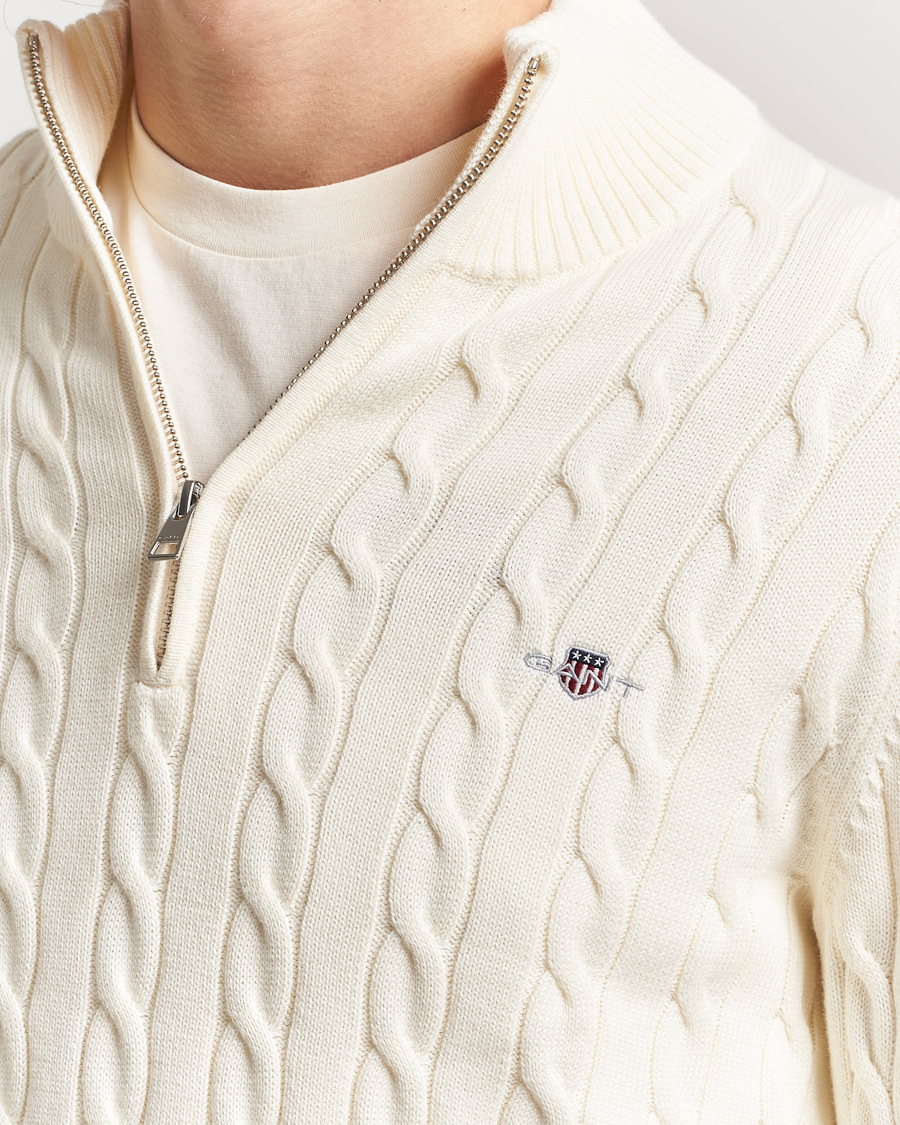 Herren | Pullover | Gant | Cotton Cable Half Zip Cream