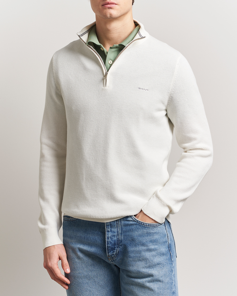 Herren | Pullover | GANT | Cotton Pique Half Zip Eggshell