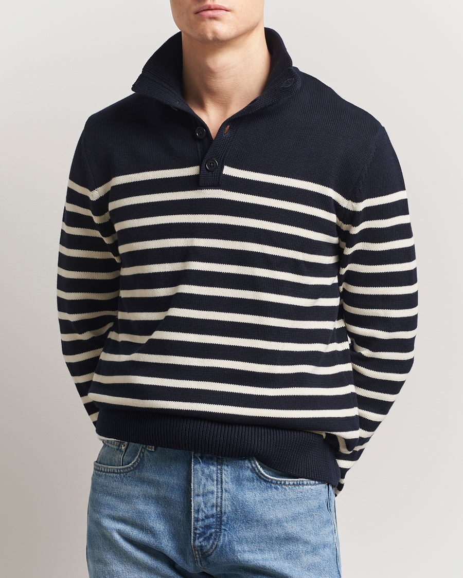 Herren | Pullover | GANT | Cotton Striped Knitted Sweater Evening Blue