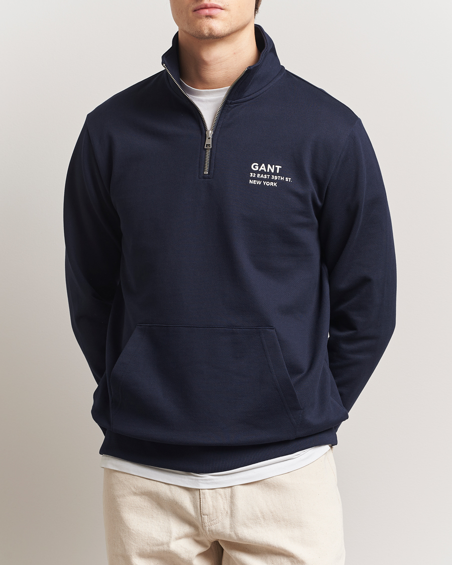 Herren | Pullover | GANT | Script Graphic Half Zip Sweater Evening Blue