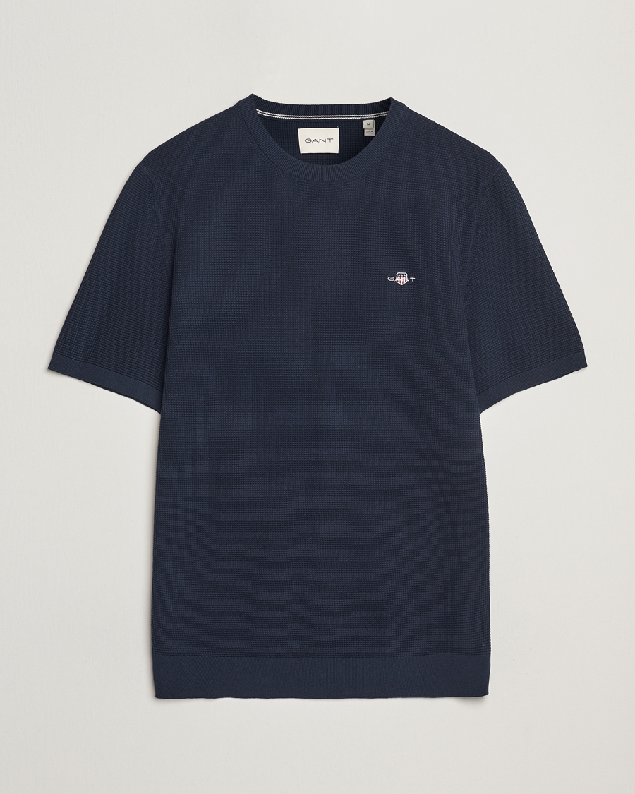 Herren | T-Shirts | GANT | Micro Textured Crew Neck T-shirt Evening Blue