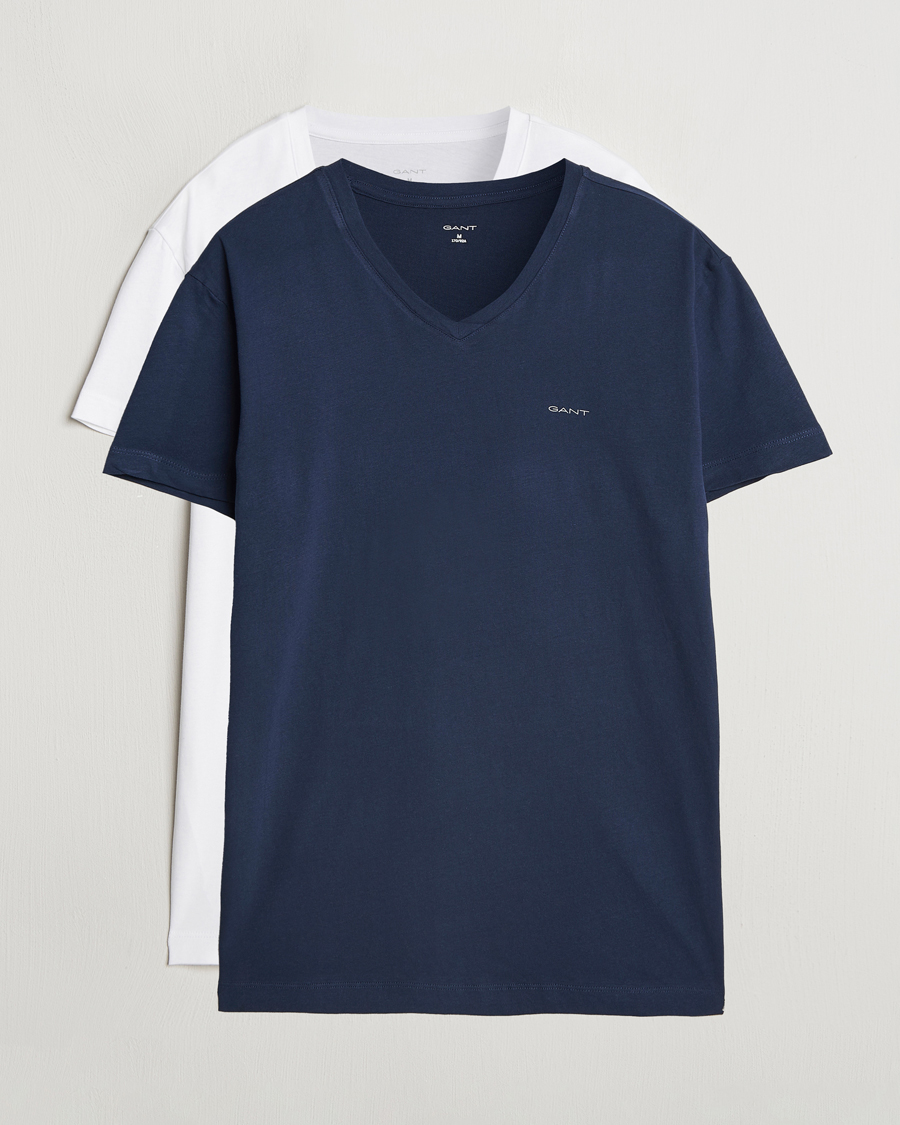Herren | T-Shirts | GANT | 2-Pack V-Neck T-shirt Navy/White