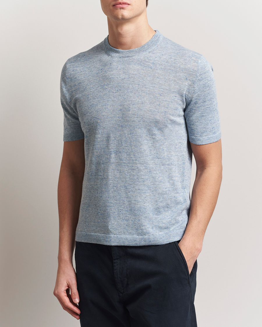 Herren | T-Shirts | Altea | Cotton/Linen Short Sleeve T-Shirt Light Blue