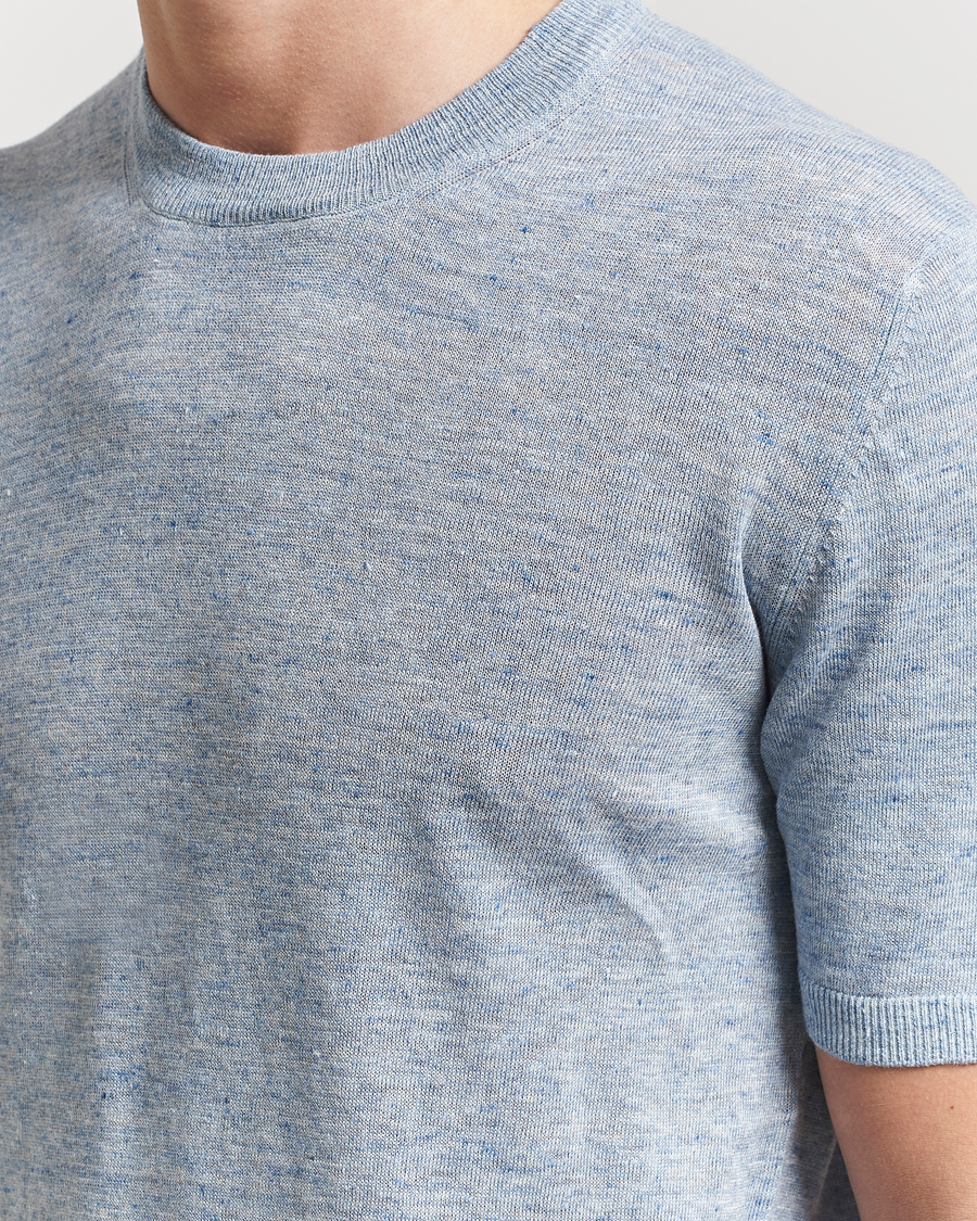 Herren | T-Shirts | Altea | Cotton/Linen Short Sleeve T-Shirt Light Blue