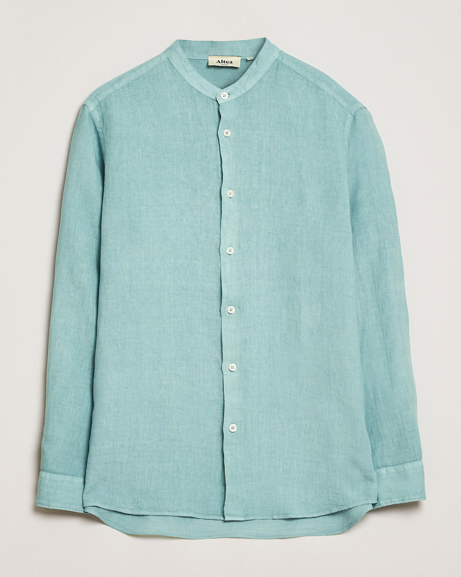Herren | Hemden | Altea | Linen Guru Collar Shirt Azzurro
