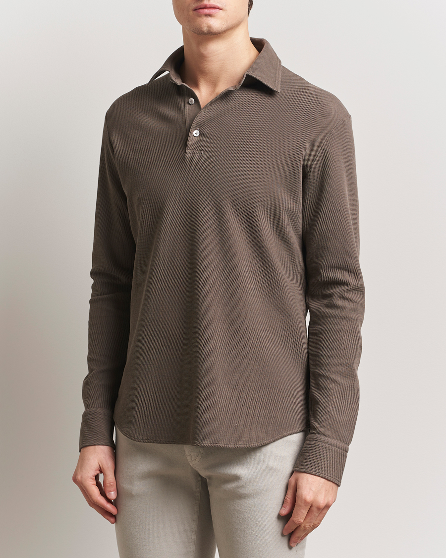Herren | Poloshirts | Zegna | Cotton Piquet Long Sleeve Polo Brown