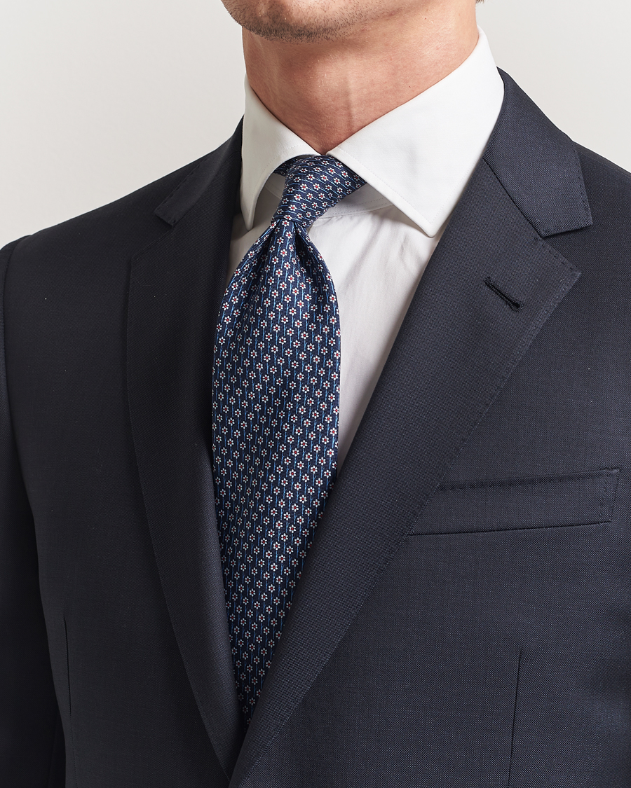 Herren | Krawatten | Zegna | Printed Flower Silk Tie Navy