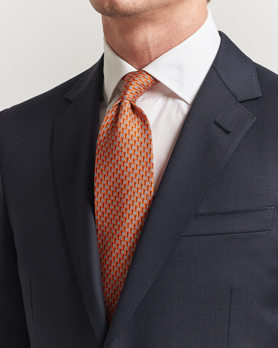 Herren | Krawatten | Zegna | Printed Flower Silk Tie Orange