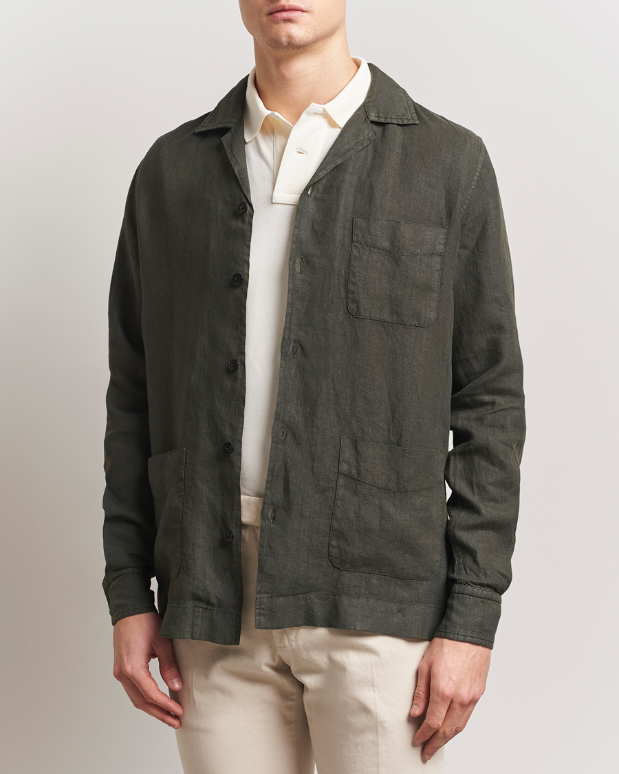 Herren | Jacken | Boglioli | Linen Painter Jacket Dark Green