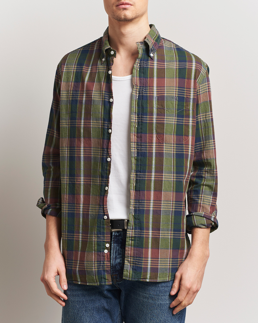 Herren | Hemden | Gitman Vintage | Button Down Indian Madras Shirt Olive Check