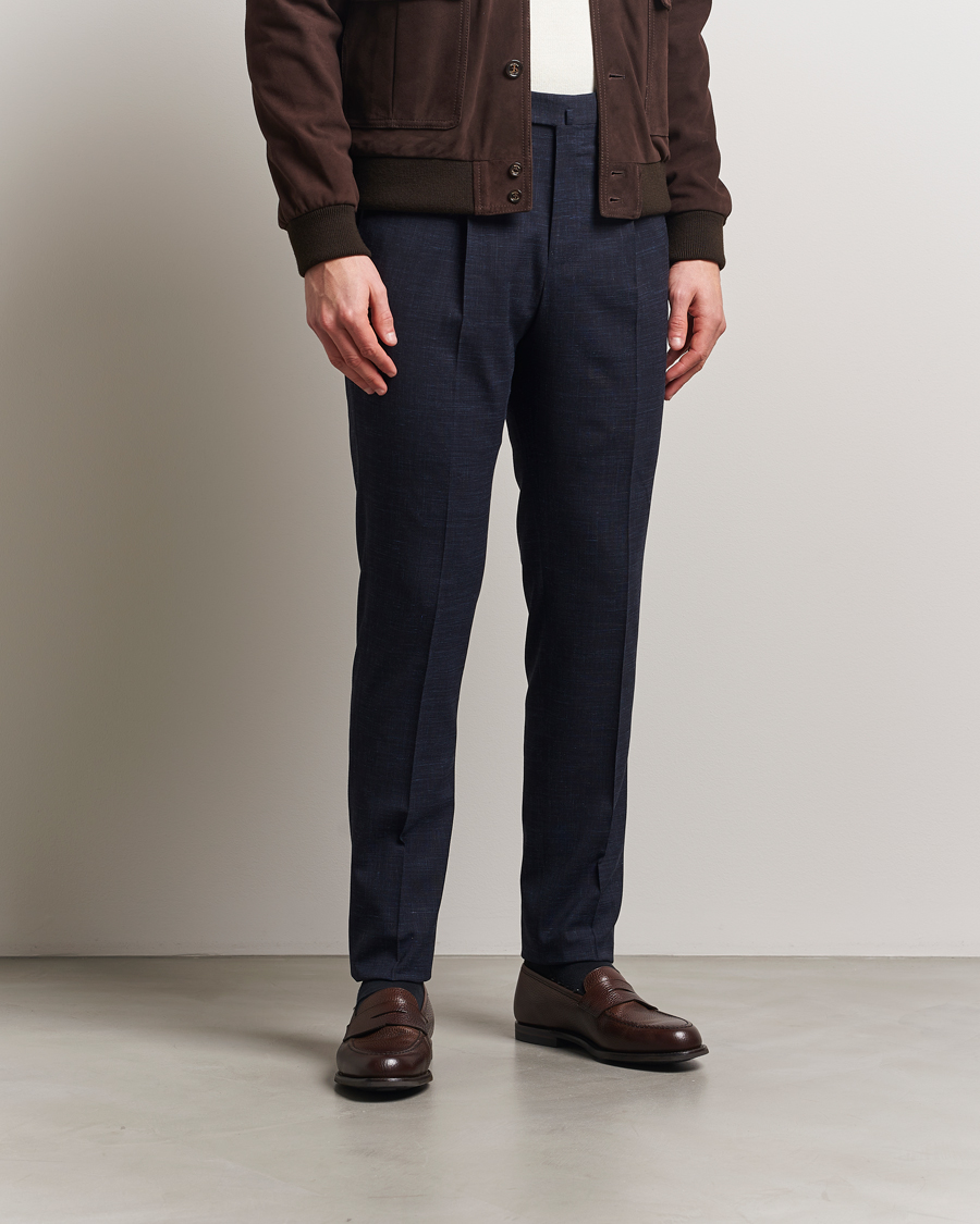 Herren | Hosen | PT01 | Gentleman Fit Wool/Linen Trousers Navy