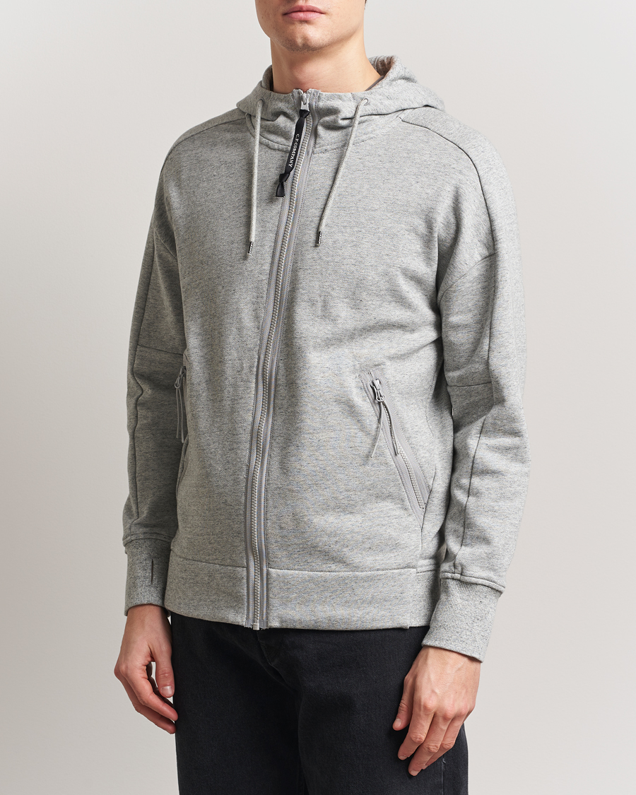 Herren | Pullover | C.P. Company | Diagonal Raised Fleece Full Zip Goggle Hoodie Grey