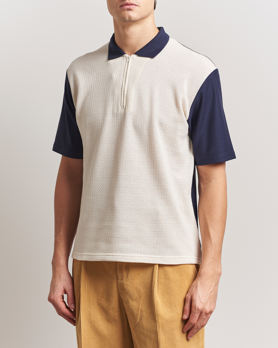 Herren | Poloshirts | Palmes | Textured Zip Polo White/Navy
