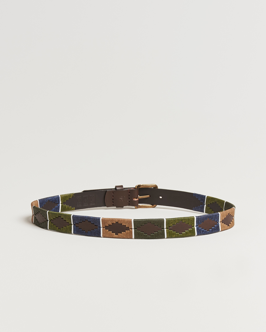 Herren | Gürtel | Pampeano | Caza Hand Stitched Classic Leather Belt 3,5cm Green/Blue