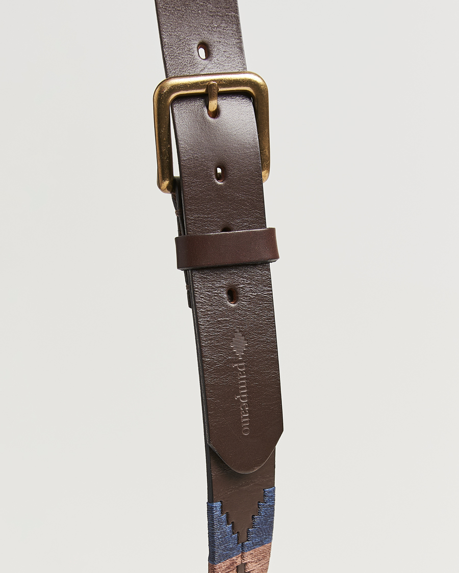 Herren | Gürtel | Pampeano | Jefe Hand Stitched Classic Leather Belt 3,5cm Brown/Blue