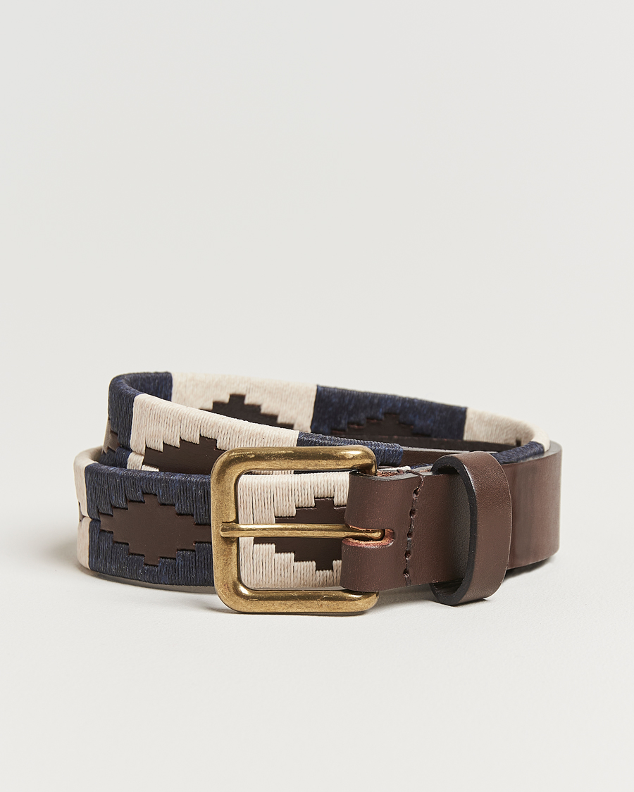 Herren | Gürtel | Pampeano | Jugadoro Hand Stitched Classic Leather Belt 3,5cm Blue/White
