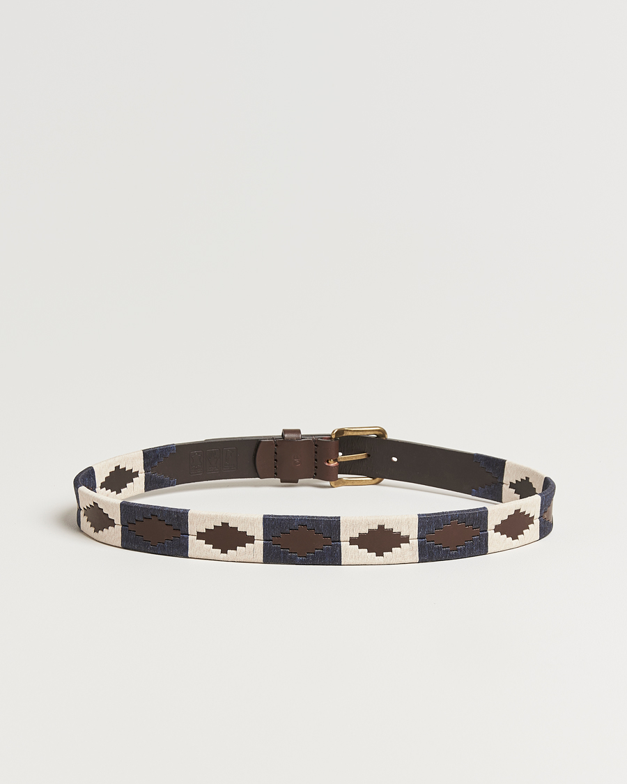 Herren | Gürtel | Pampeano | Jugadoro Hand Stitched Classic Leather Belt 3,5cm Blue/White