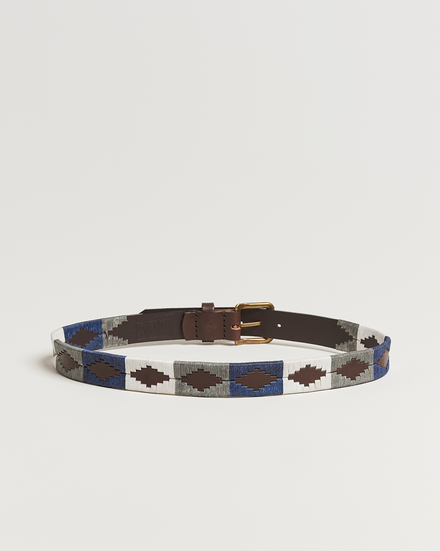 Herren | Gürtel | Pampeano | Roca Hand Stitched Classic Leather Belt 3,5cm Blue/Grey/White