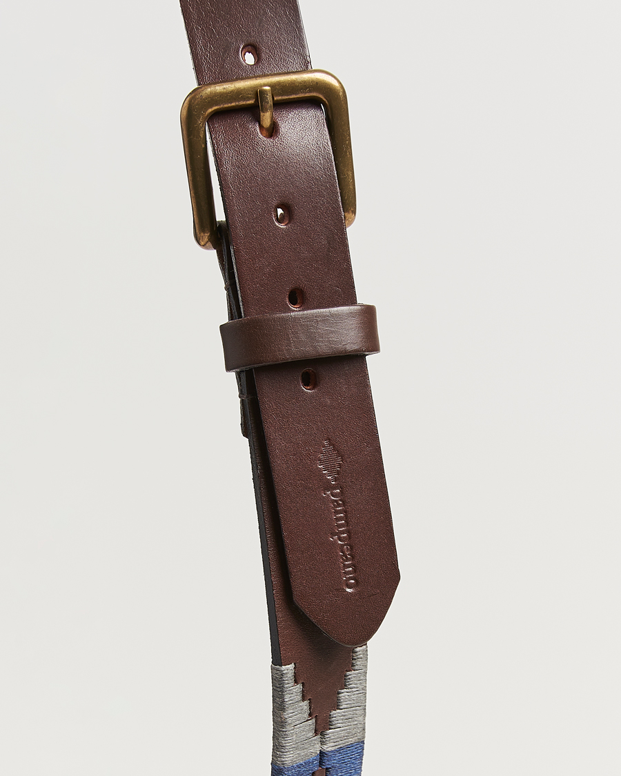 Herren | Gürtel | Pampeano | Roca Hand Stitched Classic Leather Belt 3,5cm Blue/Grey/White