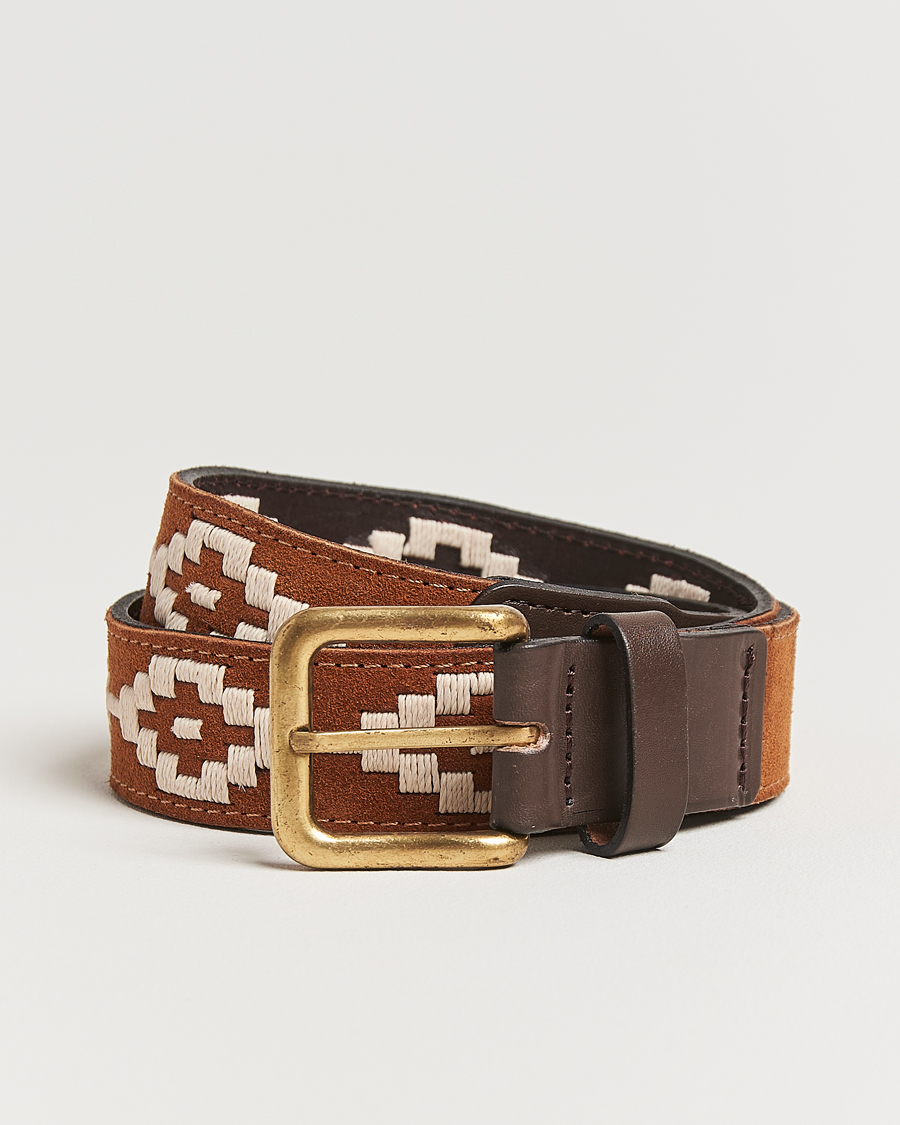 Herren | Gürtel | Pampeano | Confianza Hand Stitched Suede Belt 3,5cm Tan