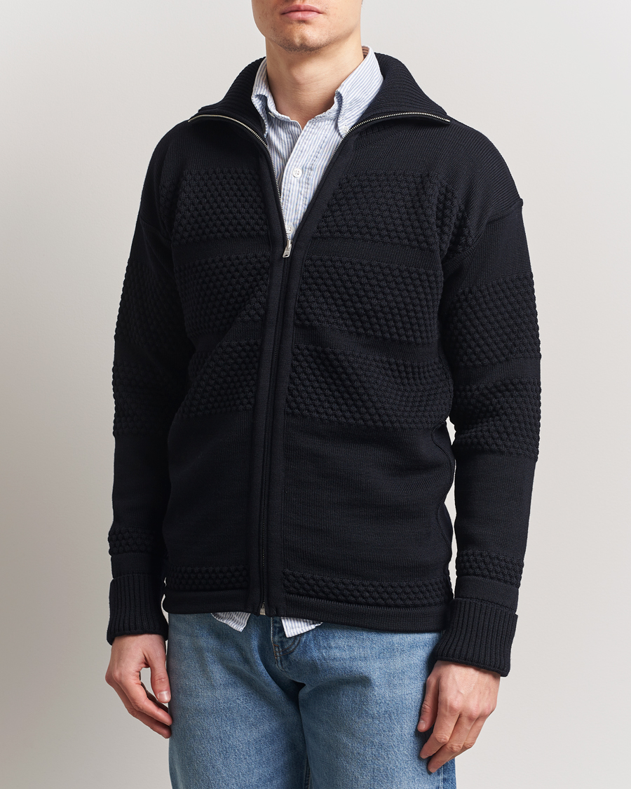 Herren | Pullover | S.N.S. Herning | Fisherman Wool Full Zip Sweater Navy Blue