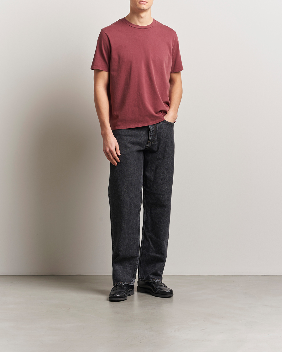 Herren | T-Shirts | Jeanerica | Delon Crew Neck T-Shirt Washed Burgundy