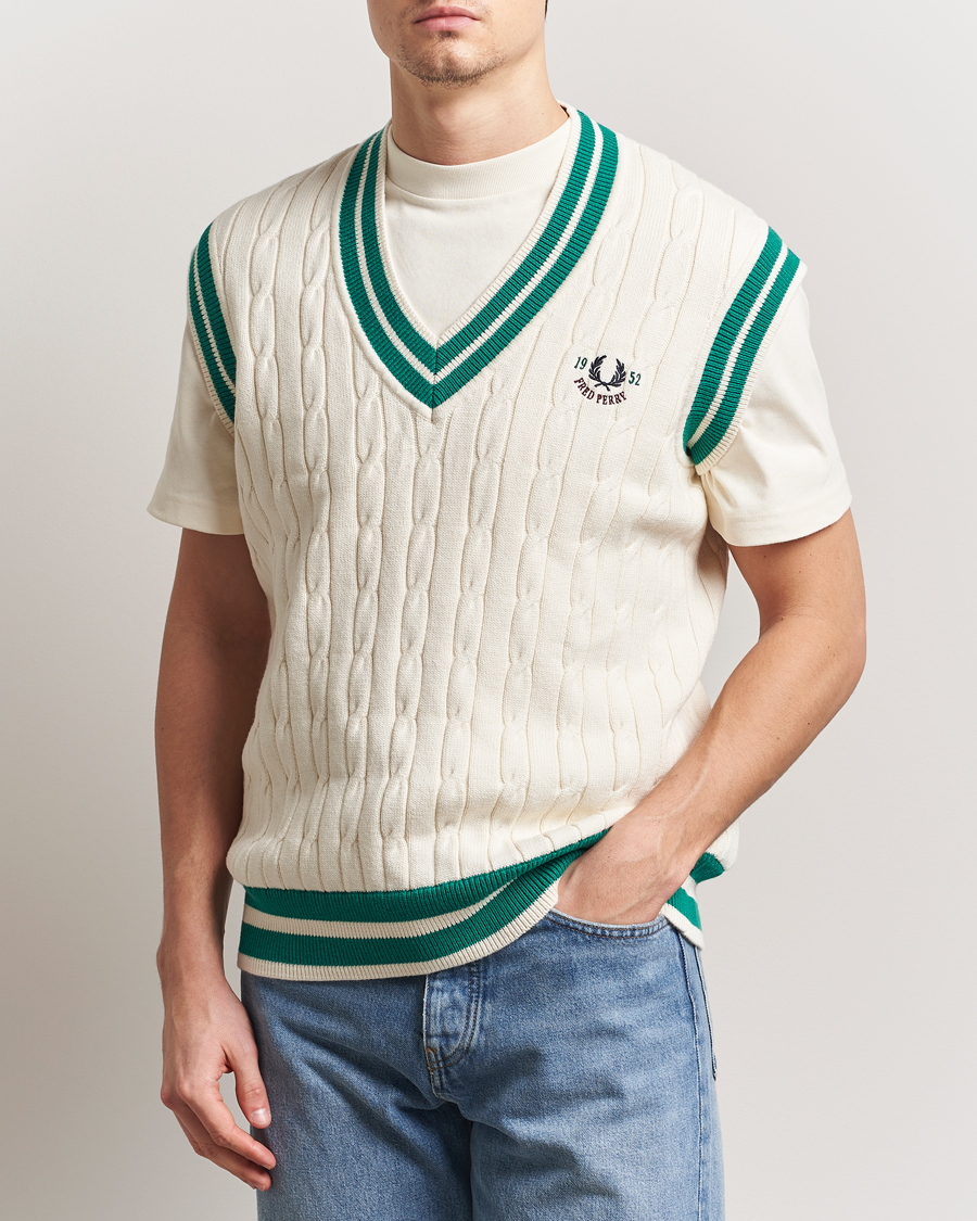 Herren | Pullover | Fred Perry | Cable Knitted Tennis Vest Ecru