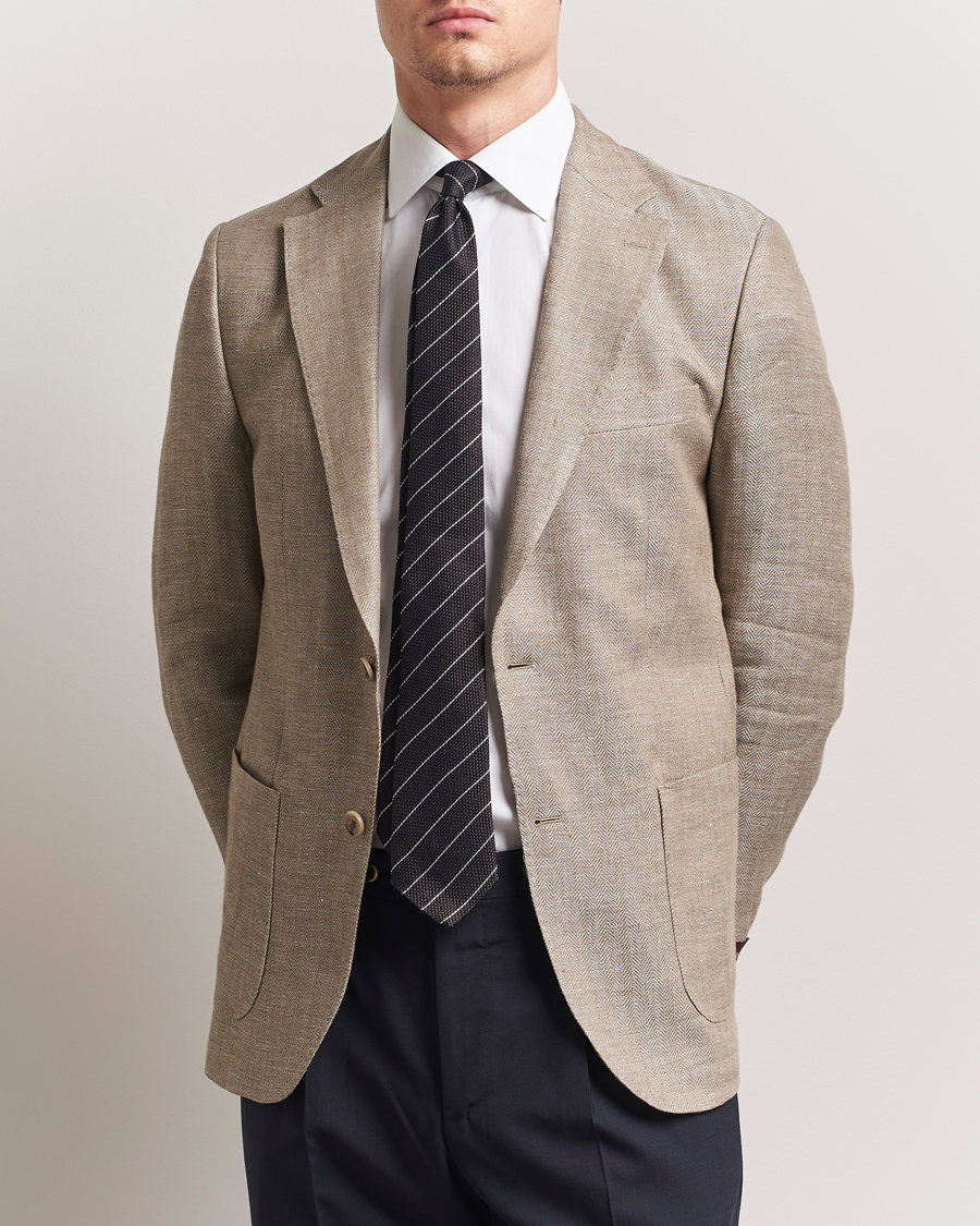 Herren | Sakkos | Morris Heritage | Linen Herringbone Blazer Beige
