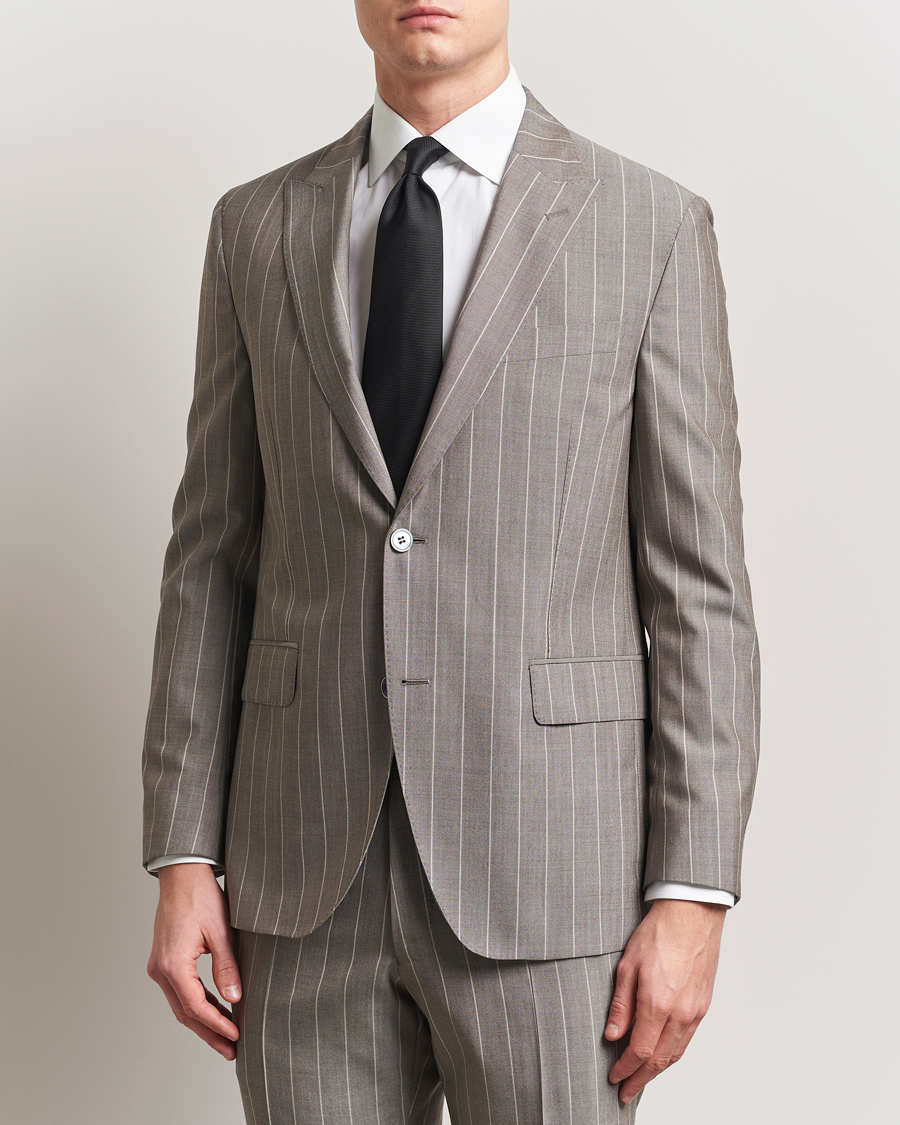 Herren | Sakkos | Oscar Jacobson | Faron Striped Super 130s Wool Blazer Beige
