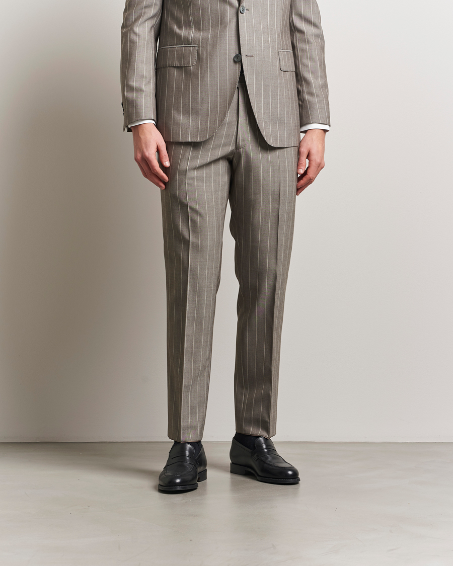 Herren | Hosen | Oscar Jacobson | Dandy Striped Super 130s Wool Trouser Beige