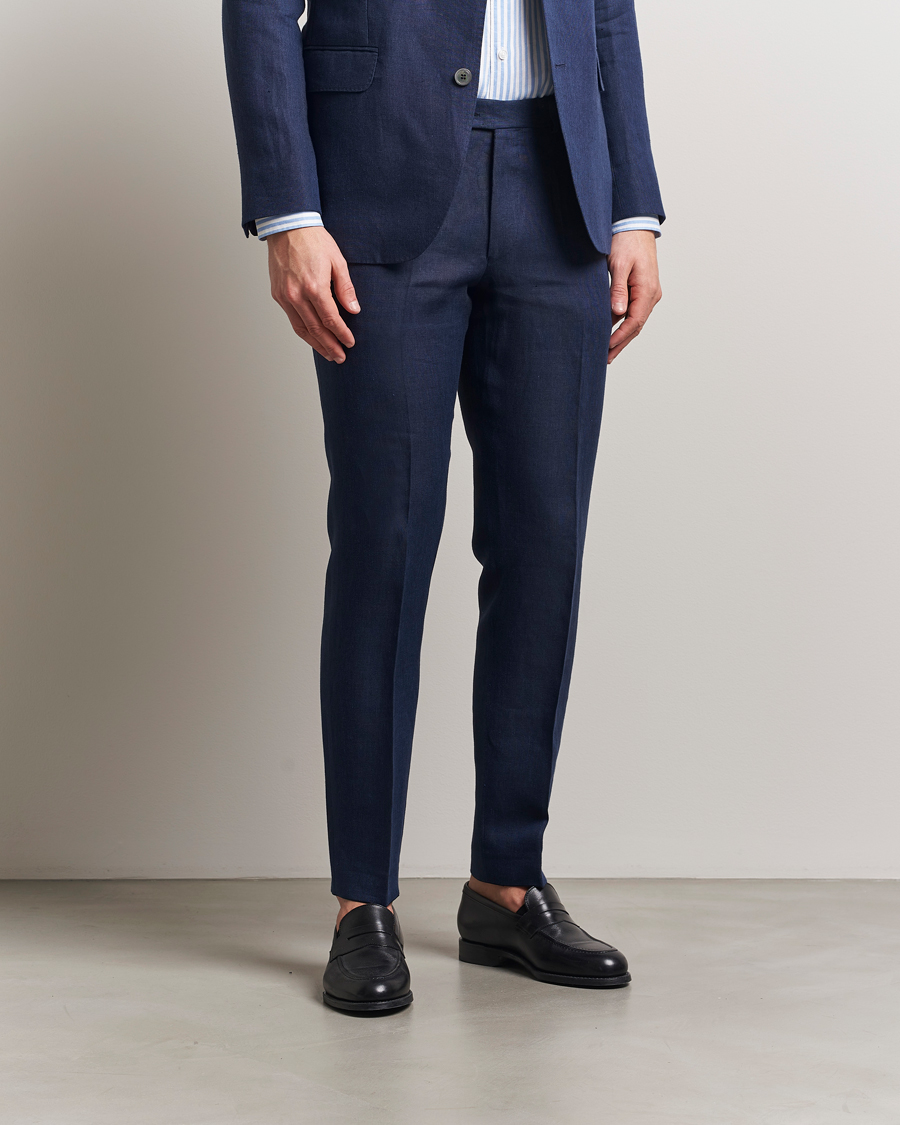 Herren | Hosen | Oscar Jacobson | Denz Linen Trousers Navy