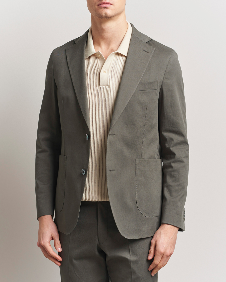 Herren | Sakkos | Oscar Jacobson | Ferry Patch Cotton Blazer Olive