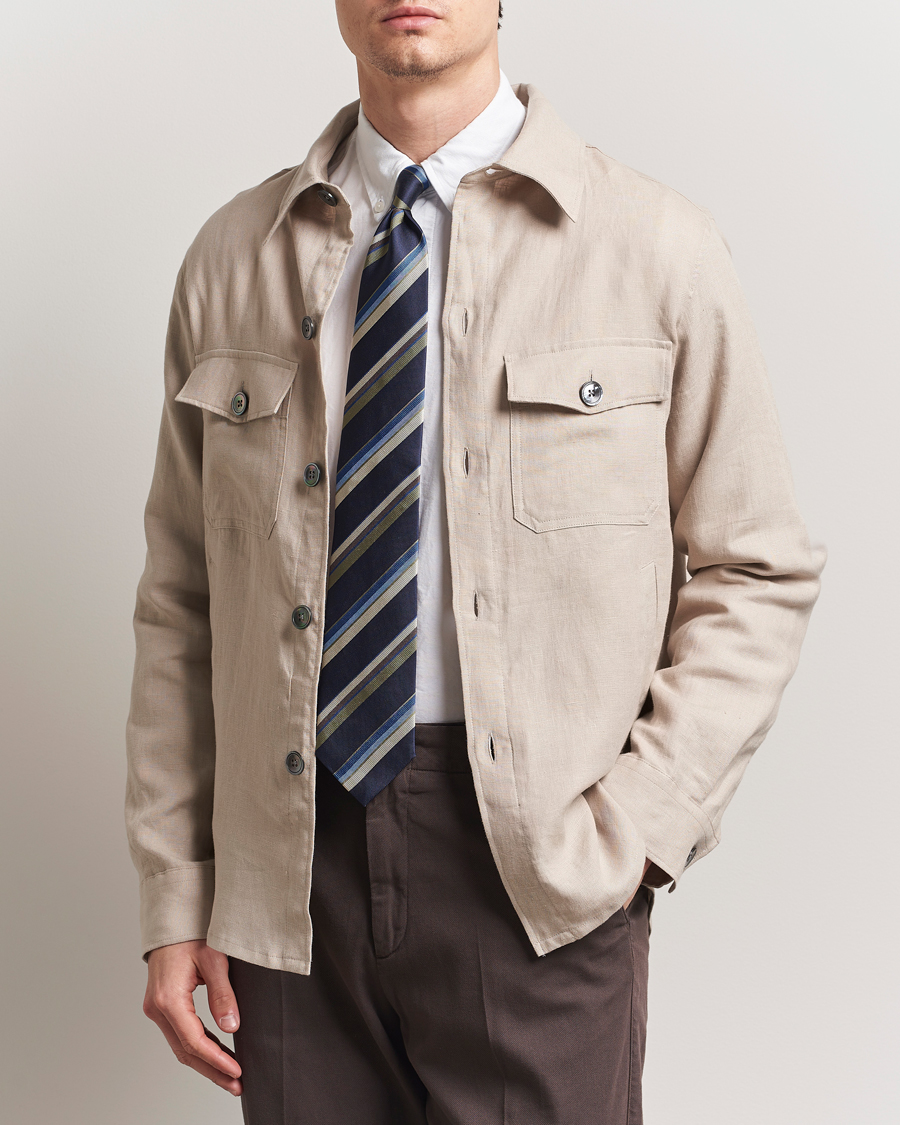 Herren | Hemden | Oscar Jacobson | Maverick Linen Shirt Jacket White Grass