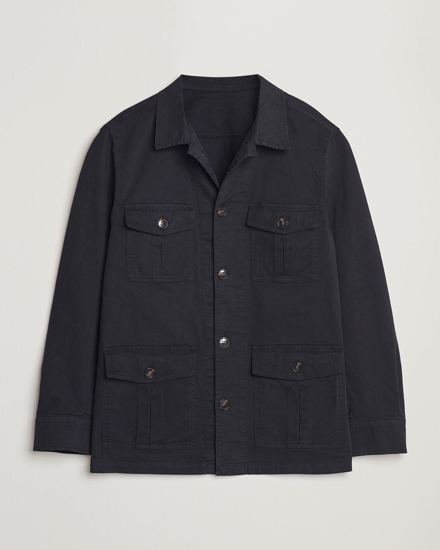 Herren | Hemden | Oscar Jacobson | Safari Cotton Shirt Jacket Navy