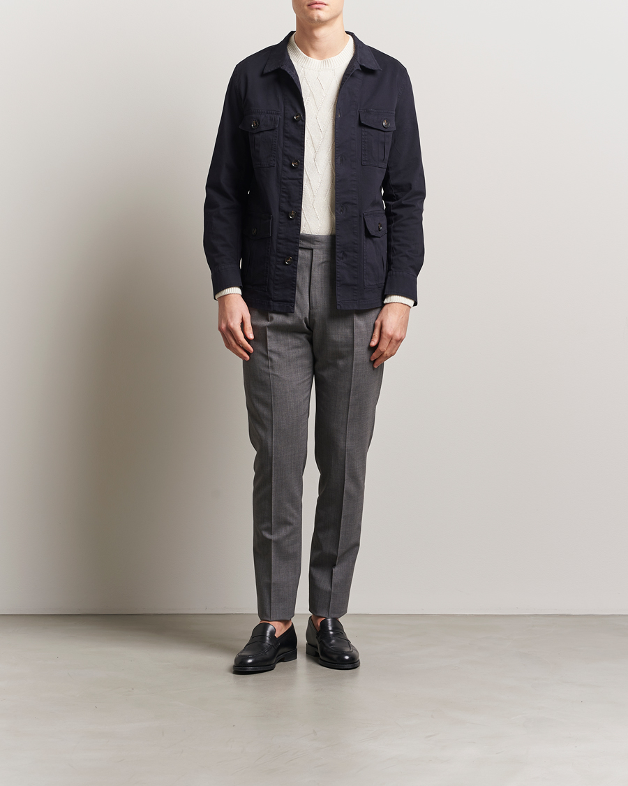 Herren | Hemden | Oscar Jacobson | Safari Cotton Shirt Jacket Navy