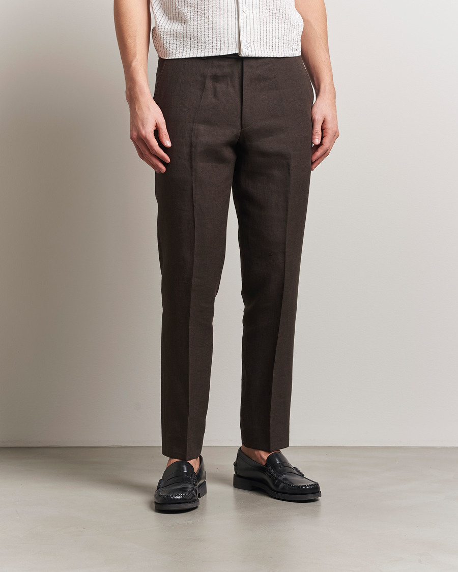 Herren | Hosen | Oscar Jacobson | Dandy Linen Trousers Brown